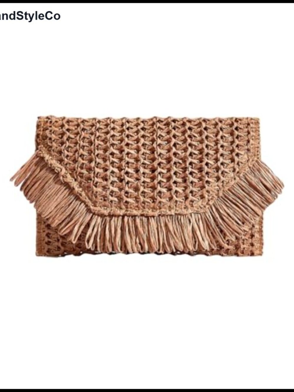 Woven Straw Envelope Clutch Fringe Trim Rattan Beach Handbag